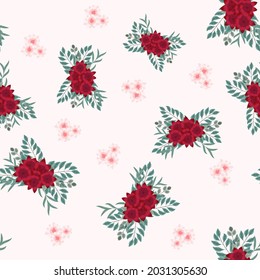 Seamless floral pattern using bouquet or bunch of Beautiful exotic new flowers for print on textile, fabric, clothes, wallpaper, Wedding, birthday, Greeting card, web background illustration.