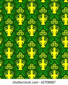 Seamless floral pattern with vase and flowers