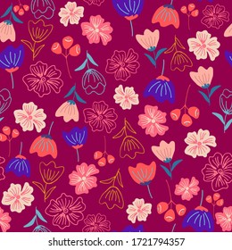 Seamless Floral Pattern in vector.  Abstract elegance pattern with floral dark red background.