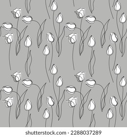 Seamless floral pattern vector. Abstract contour tulip flowers line continuous illustration. Botanical outline backdrop. Wallpaper, background, fabric, textile, print, wrapping paper, package design.