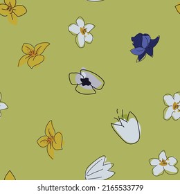 Seamless floral pattern. Vector ahand drawn flowers and leaves. Botanical sketchy illustration