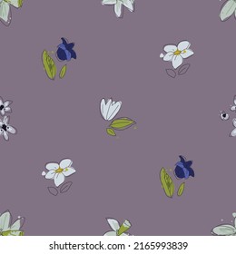 Seamless floral pattern. Vector ahand drawn flowers and leaves. Botanical sketchy illustration