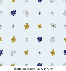 Seamless floral pattern. Vector ahand drawn flowers and leaves. Botanical sketchy illustration