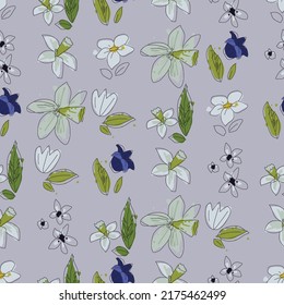 Seamless floral pattern. Vector ahand drawn flowers and leaves. Botanical sketchy illustration