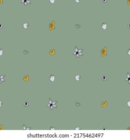 Seamless floral pattern. Vector artistic flowers and leaves. Botanical hand drawn illustration