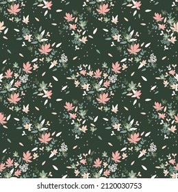 Seamless floral pattern, vector seamless background with spring flowers. Organic flat style vector illustration.