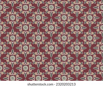 seamless floral pattern, vector background.red and gold mandalas Seamless Texture with Round Decoration Elements.