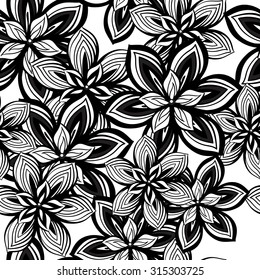 Seamless floral pattern. Vector background with flowers. Black and white floral background.