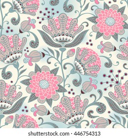 Seamless floral pattern. Vector background with flowers and leaves. May be use as digital paper, fills, print off onto fabric, etc.