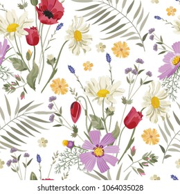 Seamless Floral Pattern in vector. Beautiful summer flowers wallpaper. Bouquet of summer flowers pattern. Vintage printing design