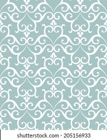 Seamless floral pattern. Vector blue, white background.