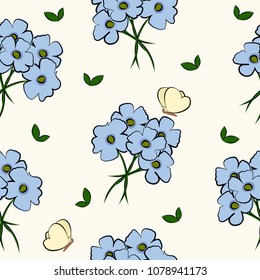 Seamless Floral Pattern in vector. bouquet of little blue flowers. Fashion print sweet and cute style.