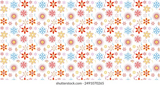 Seamless Floral Pattern in vector. seamless pattern collection.Wild flowers, leaves, branches, candies repeat pattern design.seamless geometrical floral pattern.