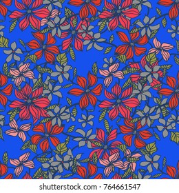 Seamless floral pattern, vector design, endless doodles background