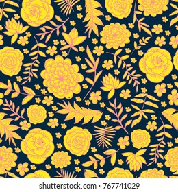 Seamless floral pattern, vector design, endless doodles background