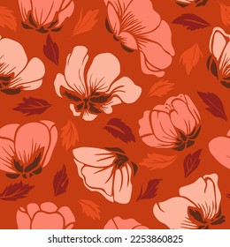 Seamless floral pattern. Vector endless background with poppy flowers for fabric, wallpaper, wrapping.