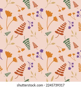 Seamless floral pattern vector flower shape doodle plant abstract fabric texture background illustration for digital paper and print materials.
