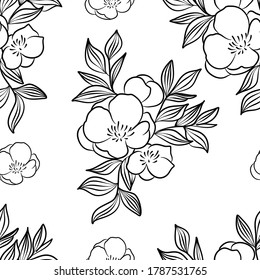 Seamless Floral Pattern in vector. Flowers. Grey and white