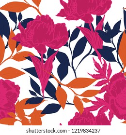 Seamless Floral Pattern in vector hand drawn sketch fabric pink flower 