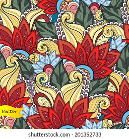 Seamless Floral Pattern (Vector). Hand Drawn Texture with Flowers