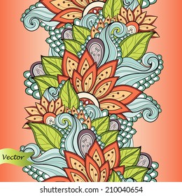 Seamless Floral Pattern (Vector). Hand Drawn Texture with Flowers