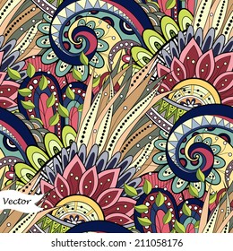 Seamless Floral Pattern (Vector). Hand Drawn Texture with Flowers