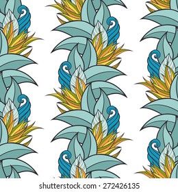 Seamless Floral Pattern (Vector). Hand Drawn Floral Texture, Decorative Flowers, Coloring Book