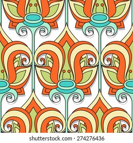 Seamless Floral Pattern (Vector). Hand Drawn Floral Texture, Decorative Flowers, Coloring Book