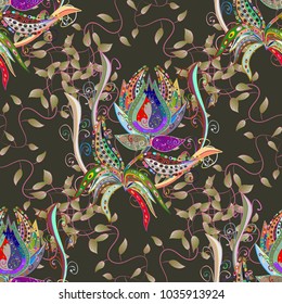 Seamless Floral Pattern in Vector illustration. Flowers on green, neutral and pink colors.
