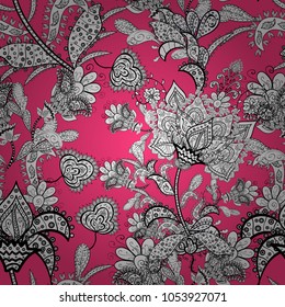 Seamless Floral Pattern in Vector illustration. Flowers on white, pink and black colors.
