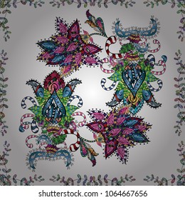 Seamless Floral Pattern in Vector illustration. Flowers on white, black, blue, green and gray colors in watercolor style.