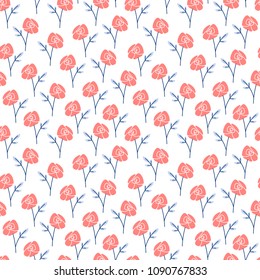 Seamless floral pattern, vector illustration, roses white background