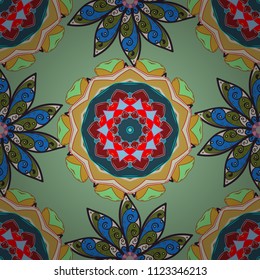 Seamless Floral Pattern in Vector illustration. Flowers on neutral, blue and green colors in watercolor style.