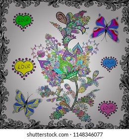 Seamless Floral Pattern in Vector illustration. Flowers on white, black and blue colors.