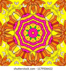 Seamless Floral Pattern in Vector illustration. Flowers on yellow, orange and magenta colors.