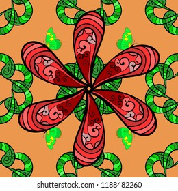 Seamless Floral Pattern in Vector illustration. Flowers on orange, black and green colors.