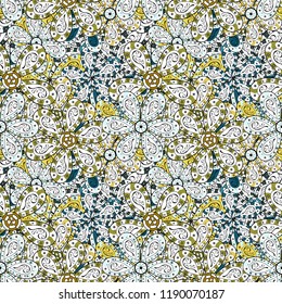 Seamless Floral Pattern in Vector illustration. Flat Flower Elements Design. Flowers on white, black and yellow colors. Colour Spring Theme seamless pattern Background.