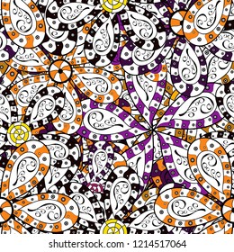 Seamless Floral Pattern in Vector illustration. Flowers on white, black and orange colors in watercolor style.