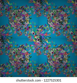 Seamless Floral Pattern in Vector illustration. Flowers on blue, green and violet colors.