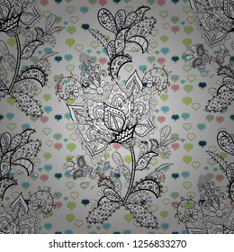 Seamless Floral Pattern in Vector illustration. Flowers on gray, white and black colors.