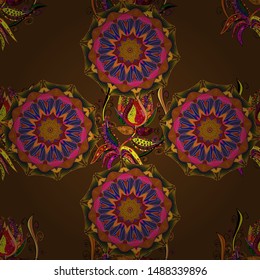 Seamless Floral Pattern in Vector illustration. Flowers on orange, gray and brown colors in watercolor style.