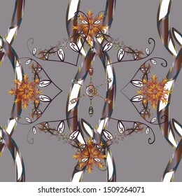 Seamless Floral Pattern in Vector illustration. Colour Spring Theme seamless pattern Background. Flat Flower Elements Design. Flowers on gray, brown and white colors.
