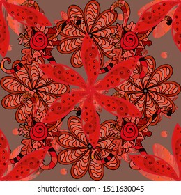 Seamless Floral Pattern in Vector illustration. Flowers on brown, red and orange colors.