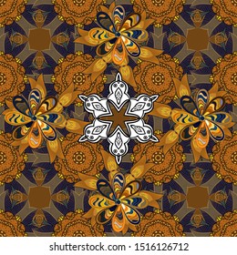 Seamless Floral Pattern in Vector illustration. On orange, brown and gray colors. Beautiful fabric pattern. Vector illustration.