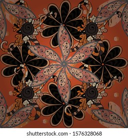 Seamless Floral Pattern in Vector illustration. Vector illustration. Beautiful fabric pattern. On gray, black and orange colors.