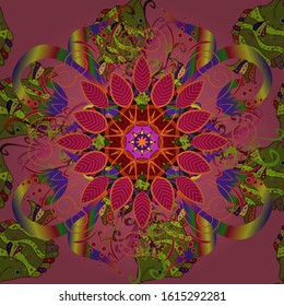 Seamless Floral Pattern in Vector illustration. Vector illustration. Beautiful fabric pattern. On orange, pink and green colors. #ABFHUNSV