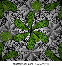 Seamless Floral Pattern in Vector illustration. Flowers on black, green and white colors in watercolor style.