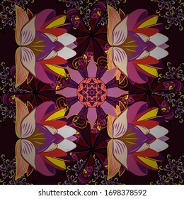 Seamless Floral Pattern in Vector illustration. Flowers on brown, black and beige colors in watercolor style.