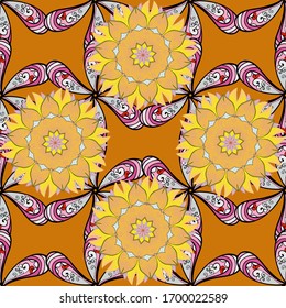 Seamless Floral Pattern in Vector illustration. Flowers on pink, beige and orange colors.