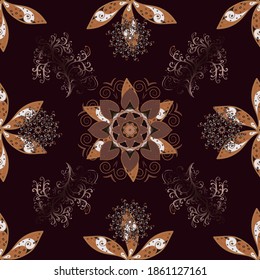 Seamless Floral Pattern in Vector illustration. Flowers on brown, neutral and black colors.